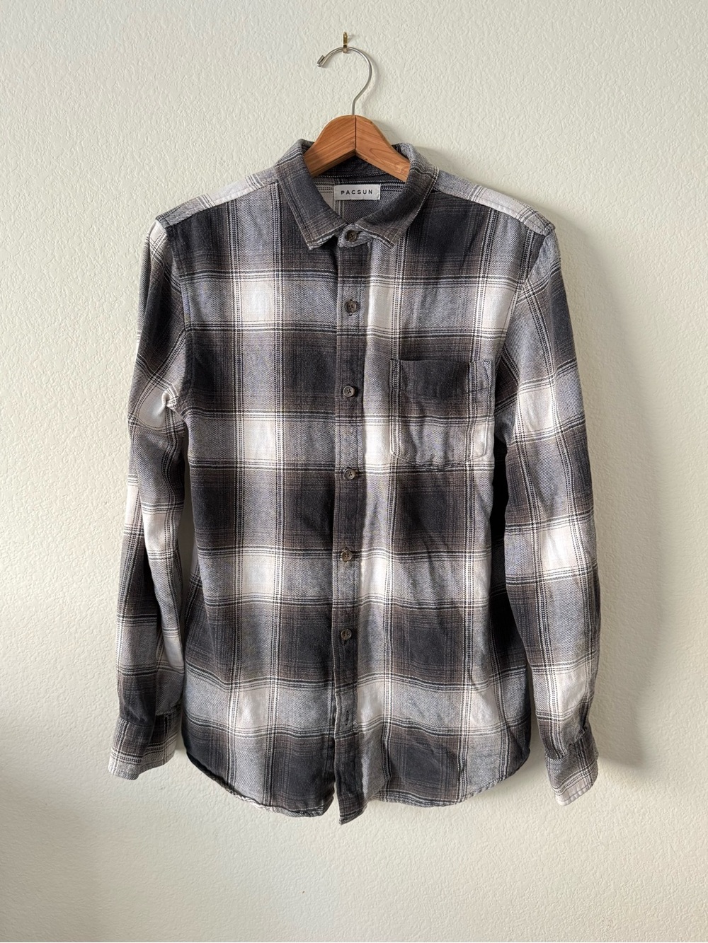 PacSun Men's Black & White Shadow Plaid Flannel Shirt, Size S